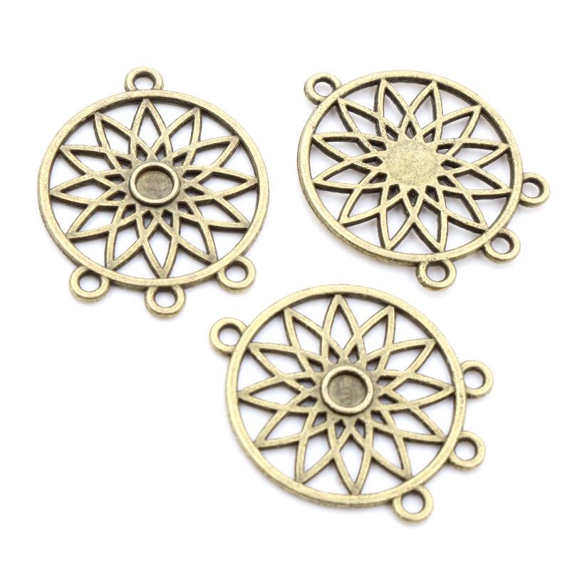 

10pcs Metal Round Flower Charms Pendant with 3 Loops Connector Tassel Pendant 33x26mm DIY Jewelry Making Findings Accessories бронзовый