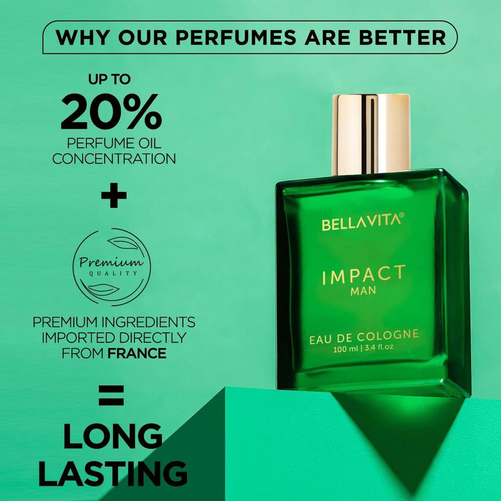 Bella Vita Luxury IMPACT MAN Eau De Cologne Perfume with Mandarin Orange, Patchouli, Cedar |