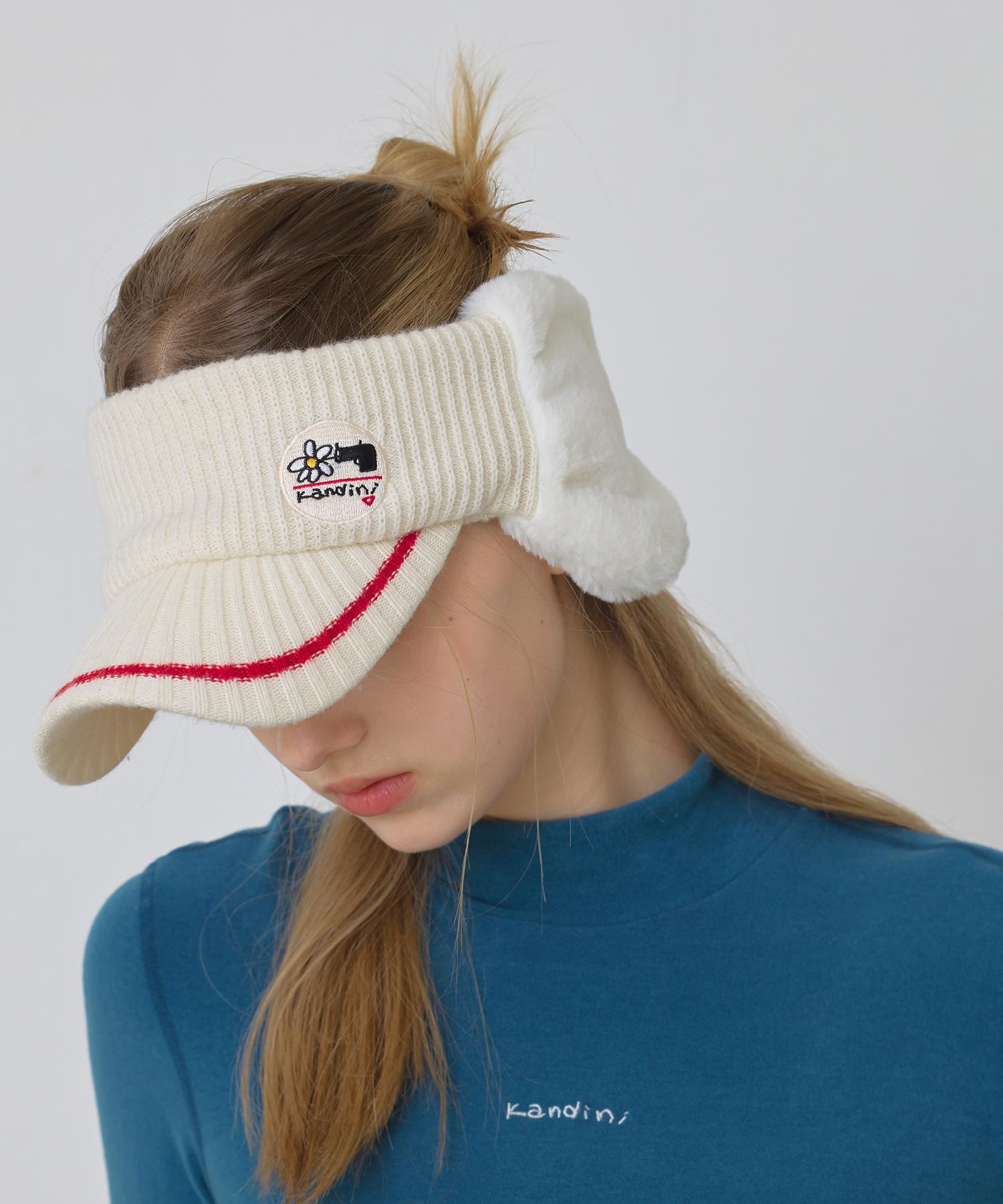 KANDINI Cream Wool Knit Visor Hat