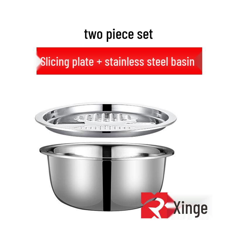 Multifunctional Stainless Steel Grater Bowl: Vegetable Slicer, Colander, and Rice Rinsing Strainer