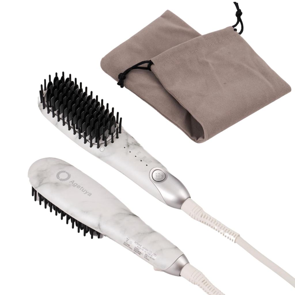 Agetuya Agetsuya Heat Brush, Portable Mini Brush Iron, Marble | International Compatible, Lightweight, Damage-Free, Professional Grade, 210°C
