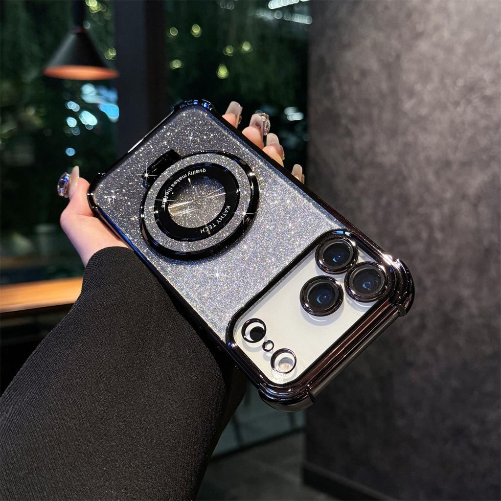 For Apple 17promax Acrylic Phone Case Electroplating Four Corner Anti Drop for IPhone 16 with Magnifier Bracket