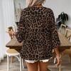Spring and Summer Fashion V-neck Pleated Pullover Top with Leopard Print Half-sleeve Women’s Blouses & Shirts