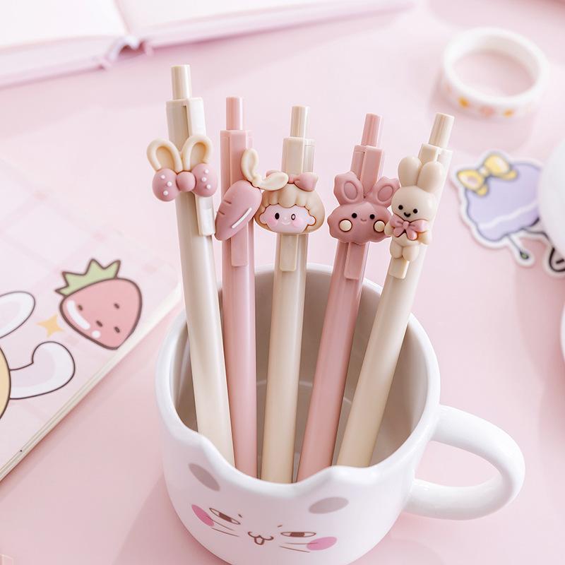 4 pcs/lot 0.5mm Kawaii Cartoon Rabbit Girl Mechanical Gel Ink Pens School Office Writing Supplies Stationery