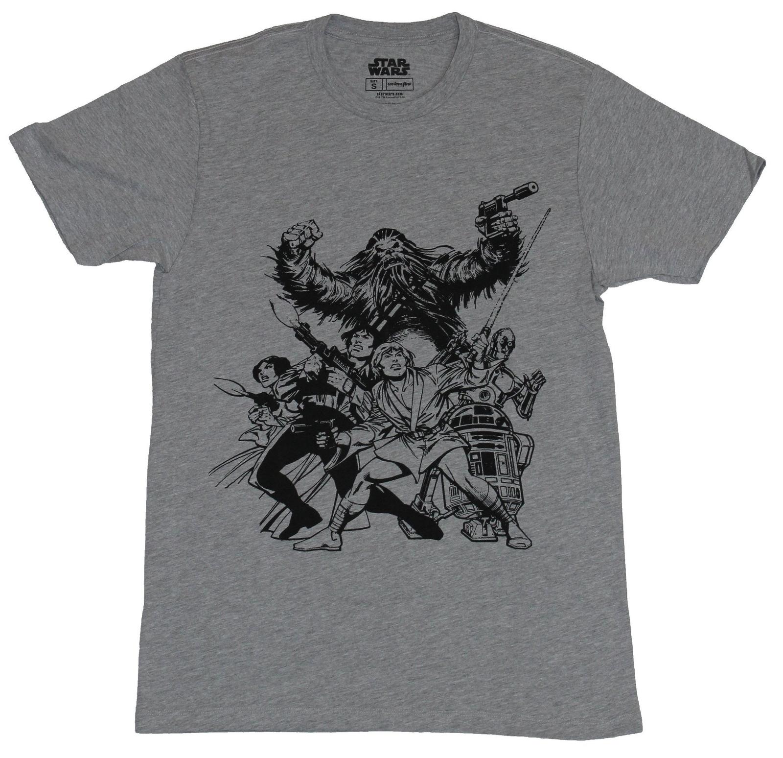 Star Wars Adult New T-Shirt - Black Sketched Rebels Backed in Ready to Fight L