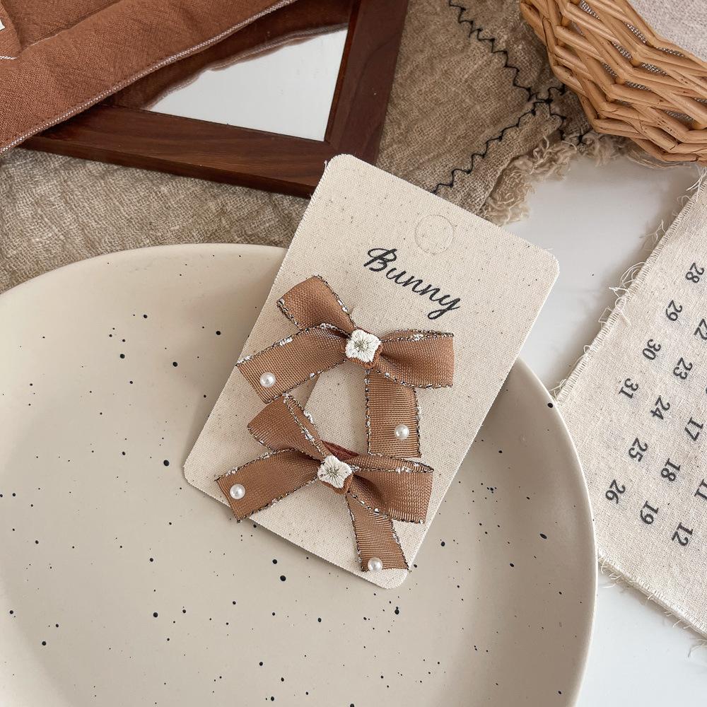 2pcs/lot Children's Hairpins Pearl Fabric Bow Kids Hair Clip Sweet Girl Bangs Side Clip Barrettes Headwear Baby Hair Accessories