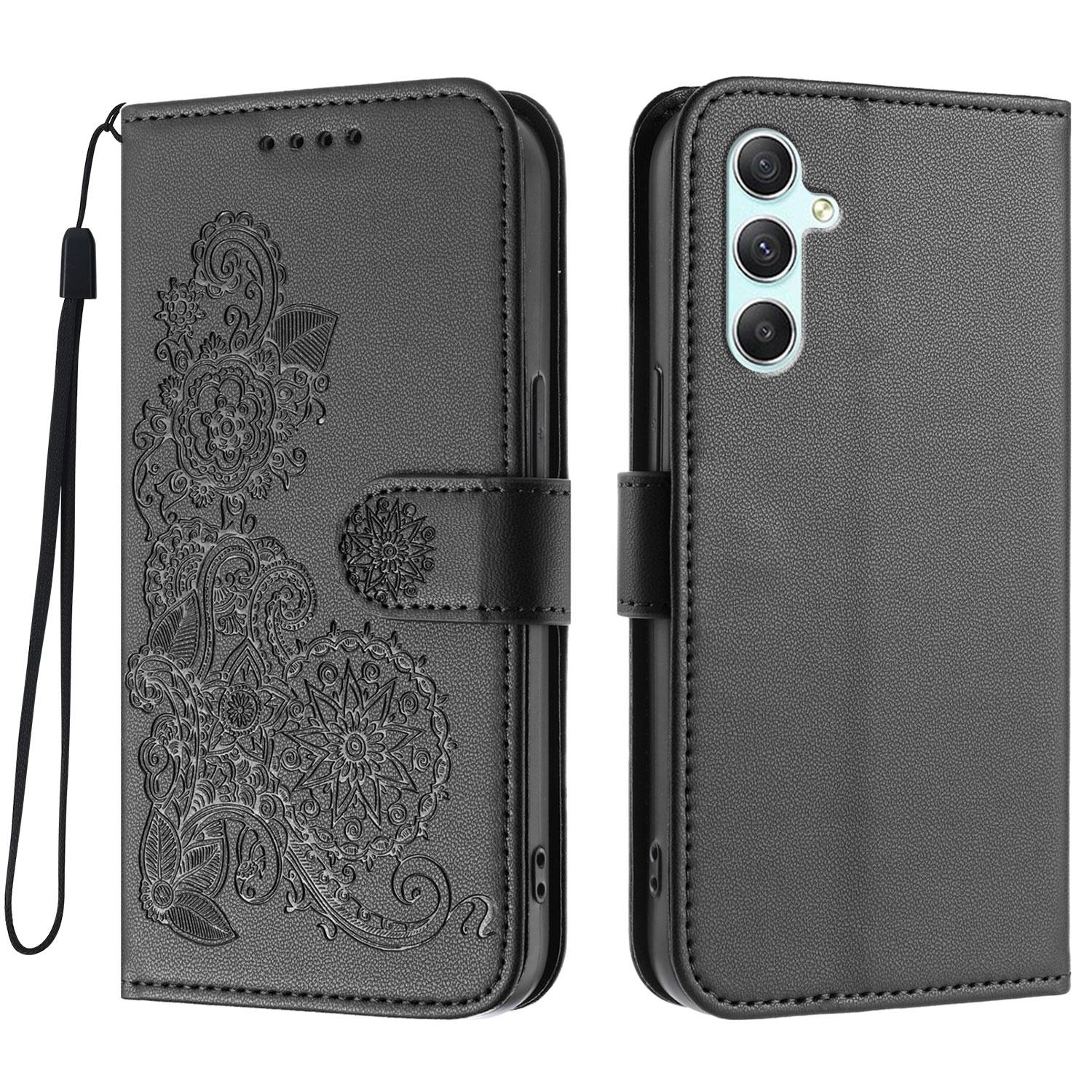

For Samsung Galaxy A34 5G Phone Cases Mandala Flower Leather Wallet Mobile Cover with Strap Black