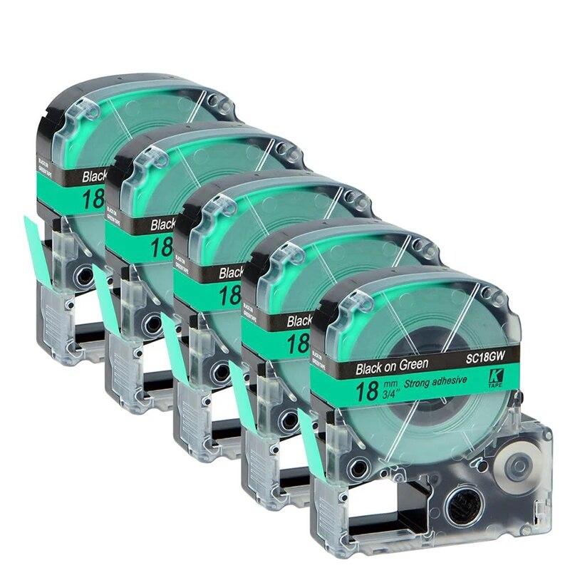 5 pachete de bandă de etichete Epson compatibilă multicoloră de 18 mm LC-5WBN / SS18KW SC18RW SD18K SC18YW pentru imprimanta Epson LW300 LW400 500 600
