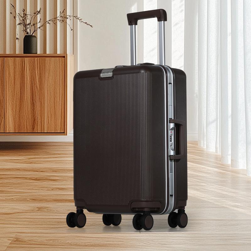 

28-дюймовый мужской чемодан-тележка большой вместимости с алюминиевой рамой и 20-дюймовый ручной кладью, прочный и долговечный для путешествий, подходит и для женщин 24-inch (Checked Luggage + Deep Frame Design) кофейный