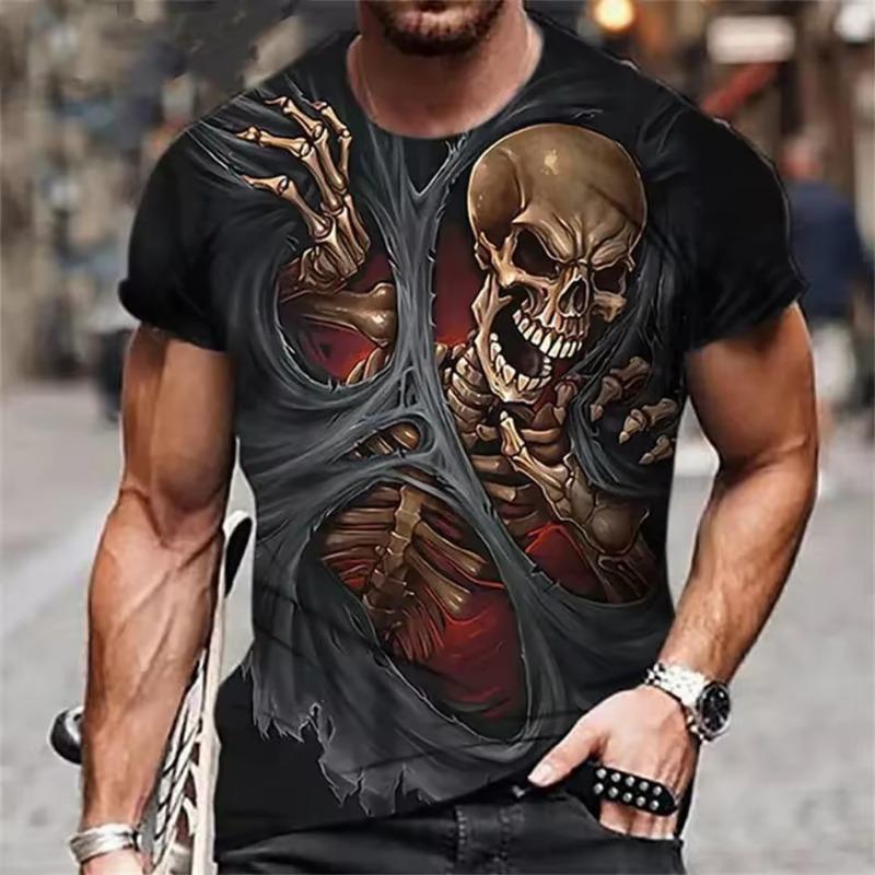 Men's 3D Printed T-Shirt Fashion  Style O-Neck Short-Sleeved Tops Skull Pattern Men's T-Shirt Oversized Tee Men's Clothing