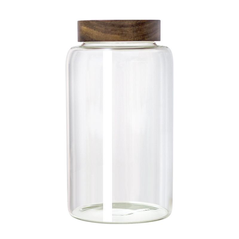 Large Capacity Threaded Glass Jar with Wooden Lid for Storage - Suitable for Green Plum, Grape Infused Wine, Dried Tangerine Peel, and Grains.