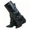 Stivali Alti da Donna Pieghettati Morbidi Sulla Ginocchia Retro Finta Pelle Scamosciata Punta Appuntita Tacco Blocco Stivali Alti Scarpe