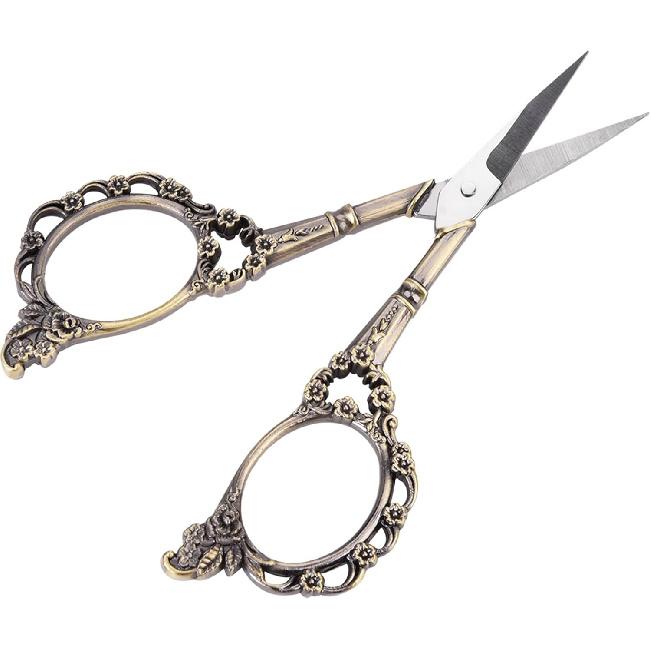 Vintage Flower Pattern Needlework Embroidery Stainless Steel Scissors for Crafting Sewing (Bronze)