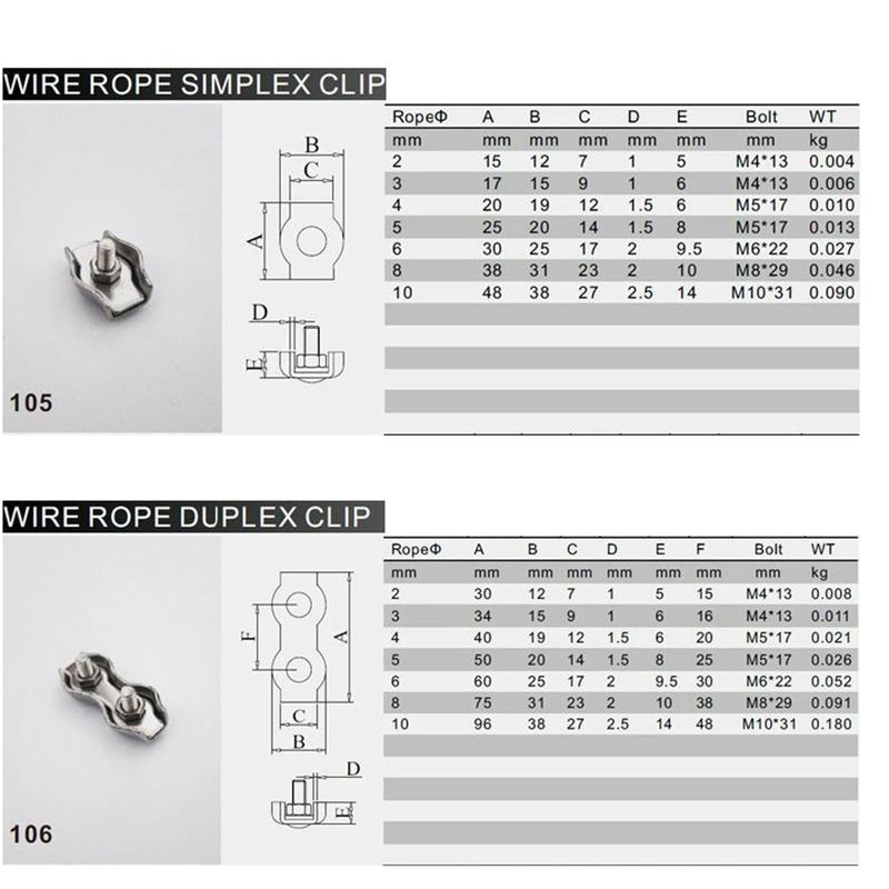 2PCS 304 Stainless Steel Wire Rope Clamp Single/Double Clamp Wire Rope Cable Clamp Size M2-M8