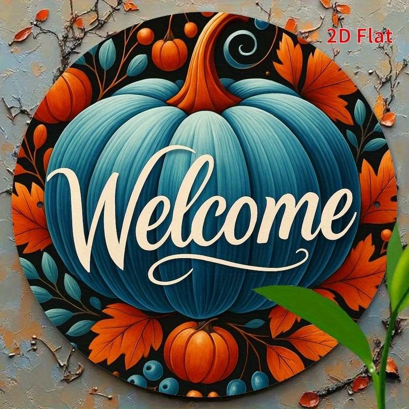 D Flat D Flat Printing Retro Round Iron Sign Autumn Welcome Sign Suitable for Bedroom Dining Room Living Room