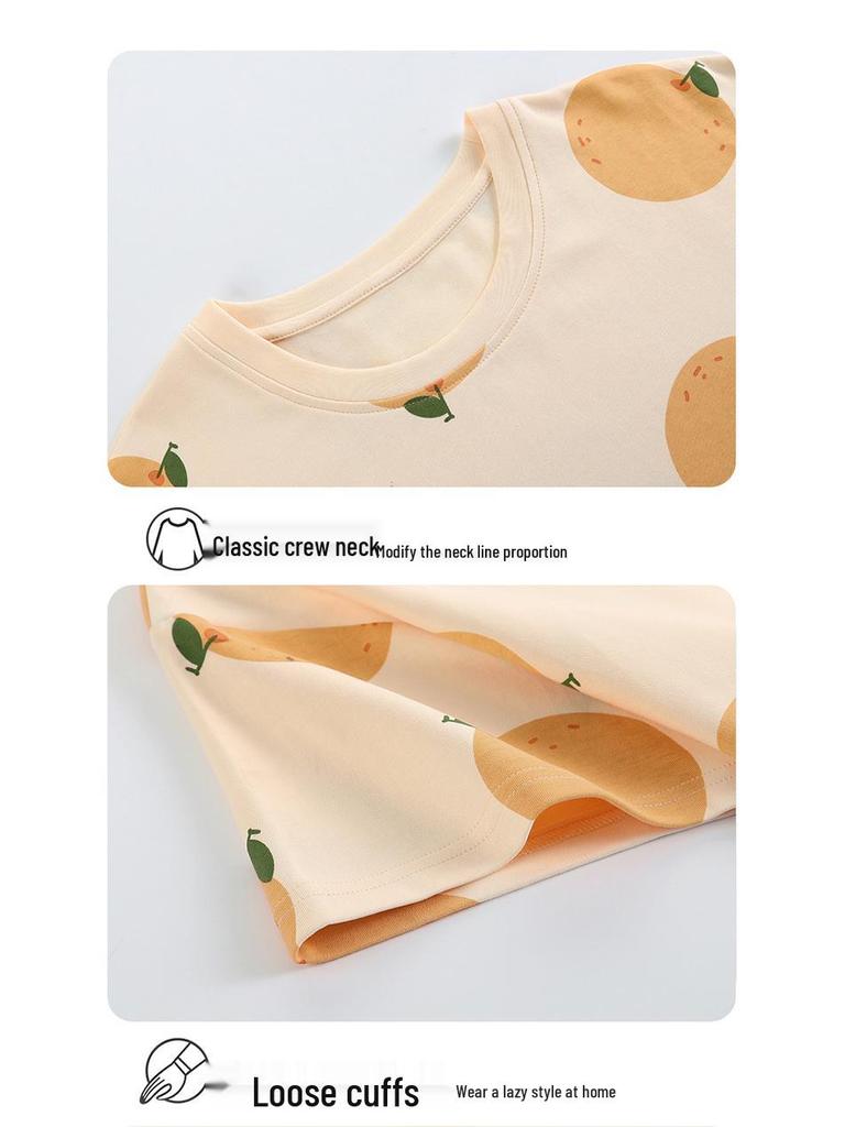 Women's Summer Pajama Set: Plus Size Loose Fit, Short Sleeve Top & Long Pants with Cartoon Design, Lightweight Home Wear