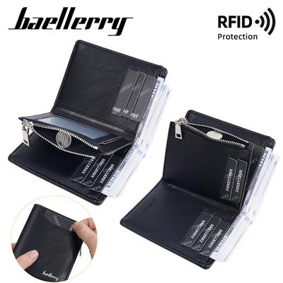 RFID Hırsızlığa Karşı Korumalı Bozuk Para Çantası Fermuarlı Cüzdan Erkekler İçin Vintage Tasarım Kartvizitlik Cüzdan
