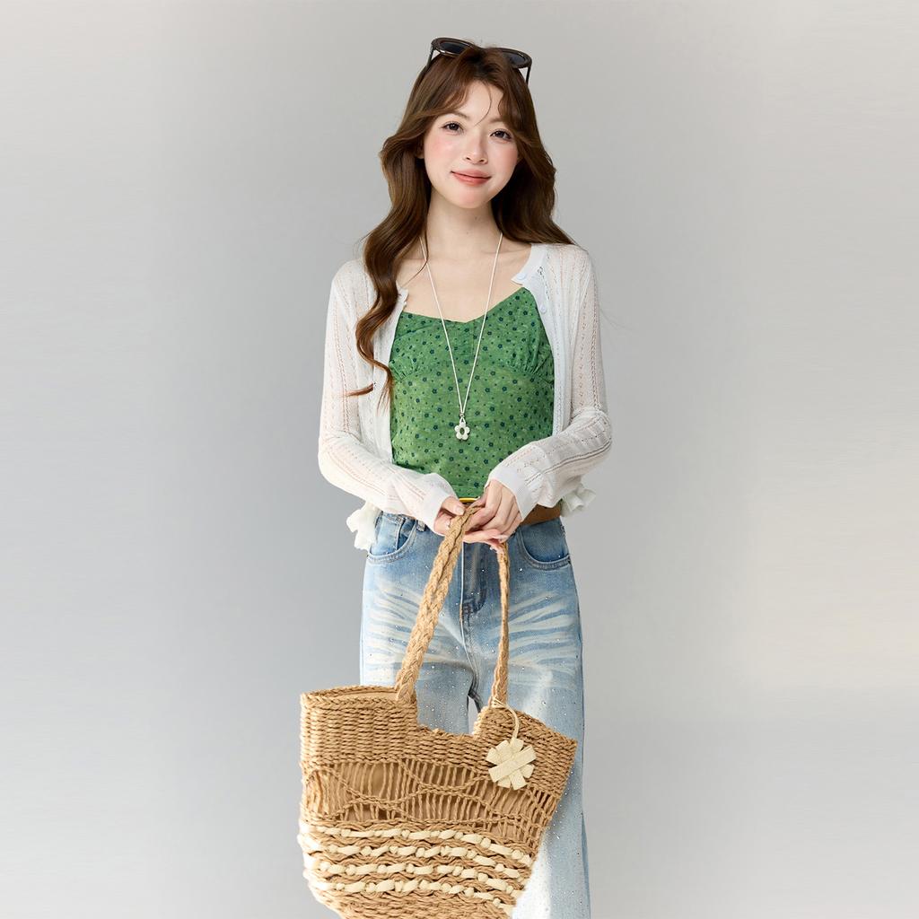 Korean version of floral BM style sexy V-neck sling vest for women's summer babes with slim-fitting short top