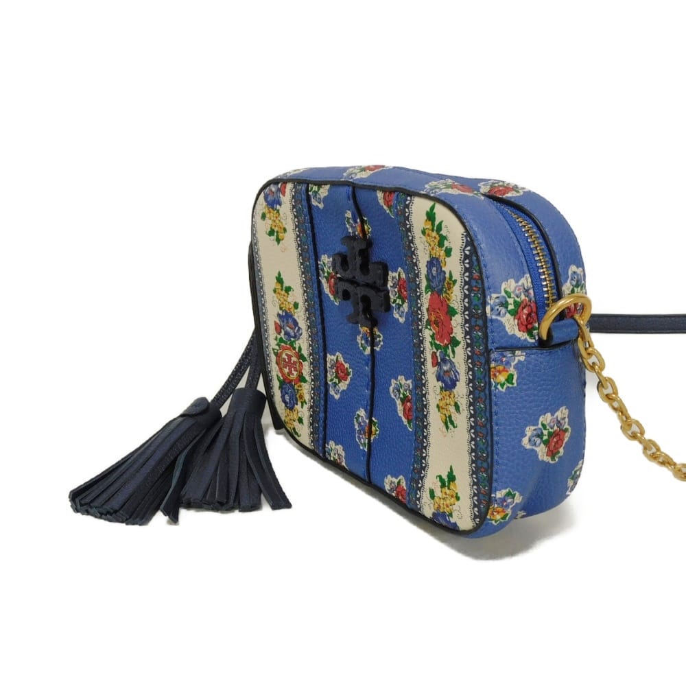 Used McGraw Floral Camera Bag (10833) 64449 7921 Floral Multicolor Chain Shoulder Bag with Double T Logo Blue Women's