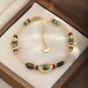 Boho Chic Geometric Stone Beaded Bracelet With Gold-Tone Metal Accents Vintage-Inspired Womens Handmade Jewelry