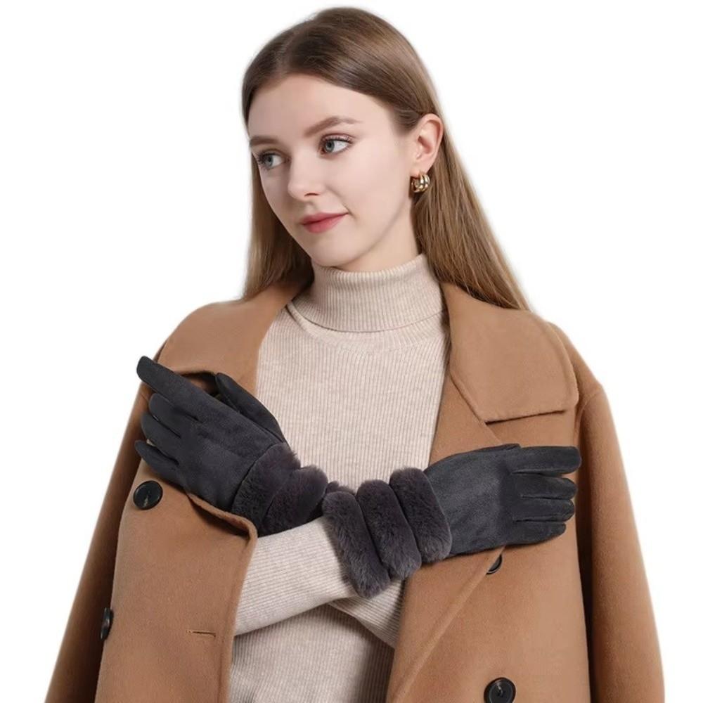 Suede Touch Screen Gloves Winter Drive Cycling Gloves Fashion Women Fleece Gloves