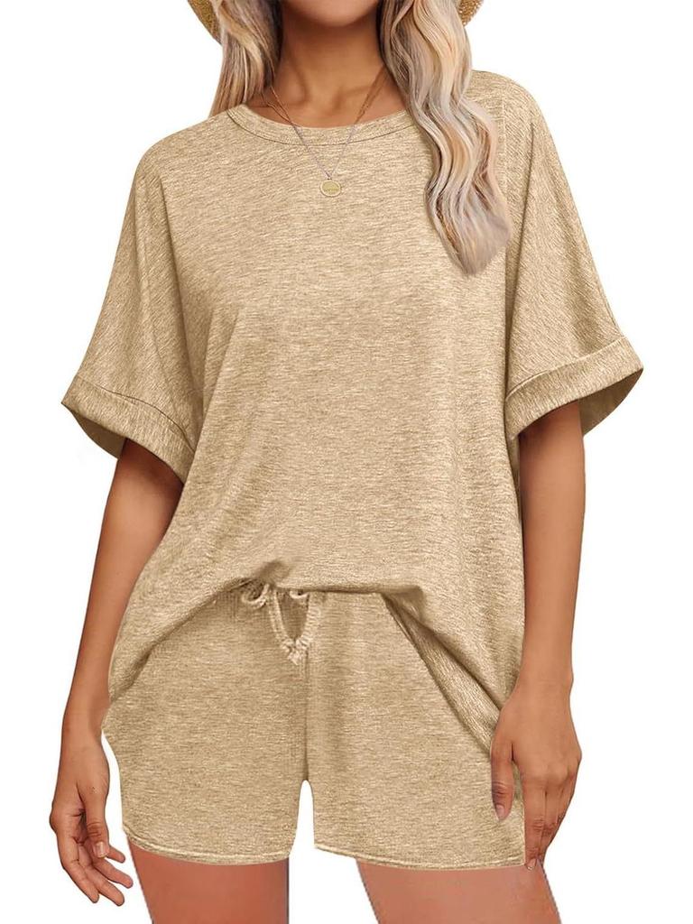 2026 Summer Hot Selling Casual Batwing Sleeve T-shirt & Drawstring Shorts Set
