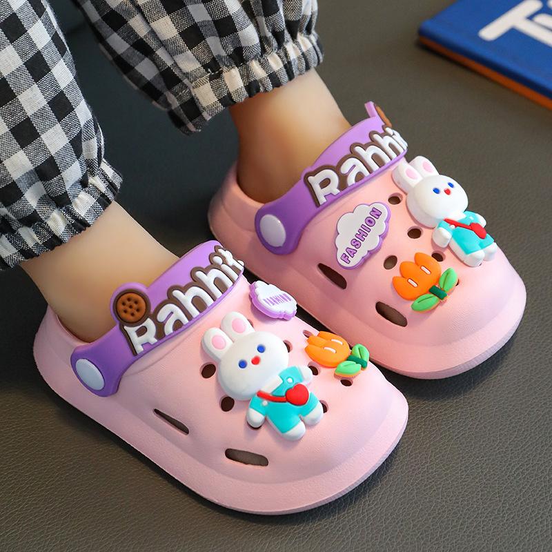 Summer Head Hole Shoes, Cartoon Rabbit Girls Home Soft Bottom Baby Non-slip Boy Child Slippers