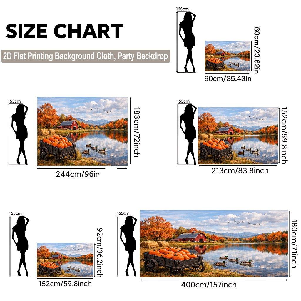 2D flat design 1 piece. Autumn farm scenery background cloth with a beautiful aesthetic appeal suitable for room decoration.