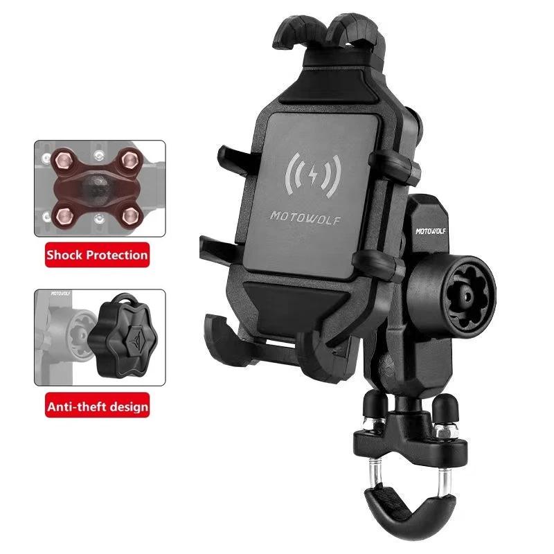 USB QC3.0 Fast Charging Wireless Charger ABS Material Motorcycle Bike for Bicycle Phone Holder Stand Supports Mobile Cell Phone