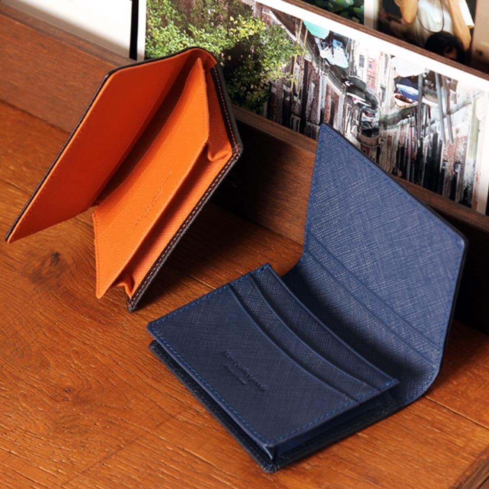 Matt Saffiano Cowhide Combination Business Card Holder Navy