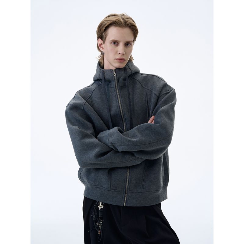 Kisko High-End American-Style Air Layer Zipper Hooded Cardigan Sweatshirt for Men and Women, Autumn Loose Casual Jacket Trendy