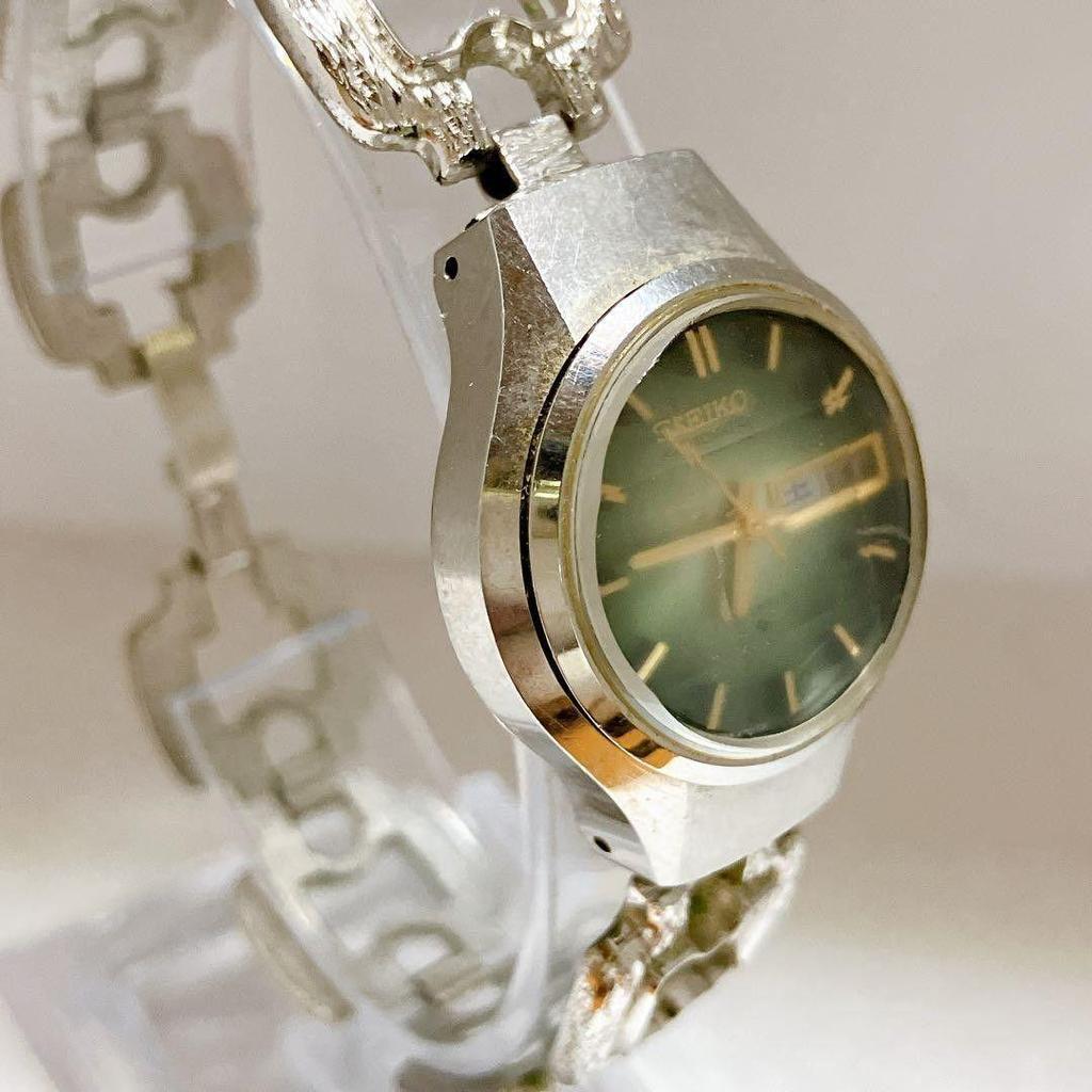 Used Working item Ladies SEIKO automatic watch green dial day date