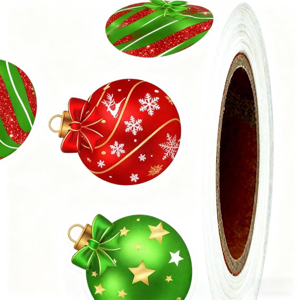 Christmas Stickers 500 Pieces Self Adhesive Vinyl Decals Holiday Ball Ornament Scrapbook Decor Gift for Crafts Planner Journal