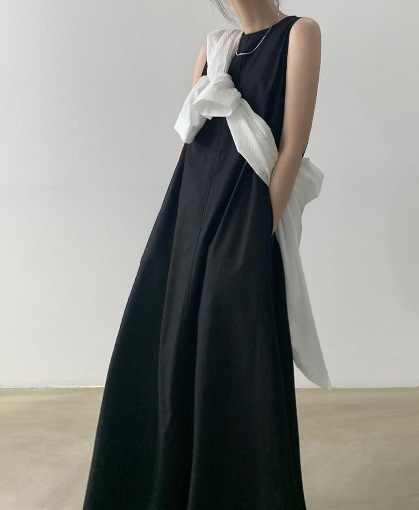 Korean Chic Pumpkin-Colored Sleeveless Cotton Linen Swing Dress