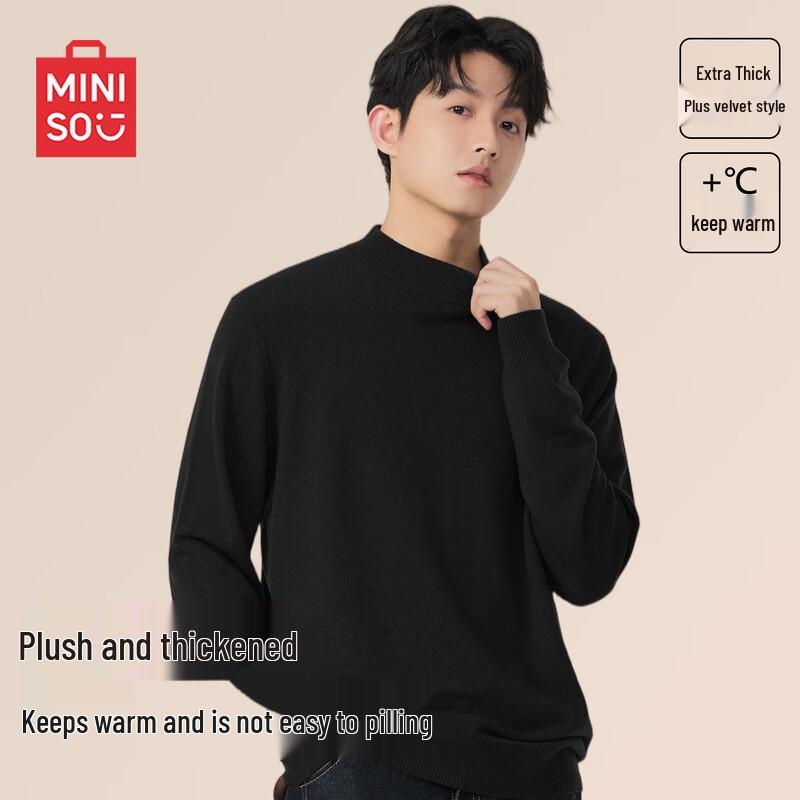 MINISO Men's Fleece-Lined Mock Neck Sweater