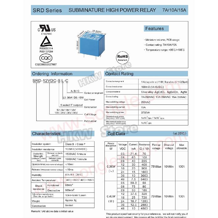 10pcs Relay SRD-03VDC-SL-C SRD-05VDC-SL-C SRD-24VDC-SL-C SRD-12VDC-SL-C 3V 5V 6V 9V 12V 24V 48V 10A 250VAC 5PIN Relays Relais Relays 5