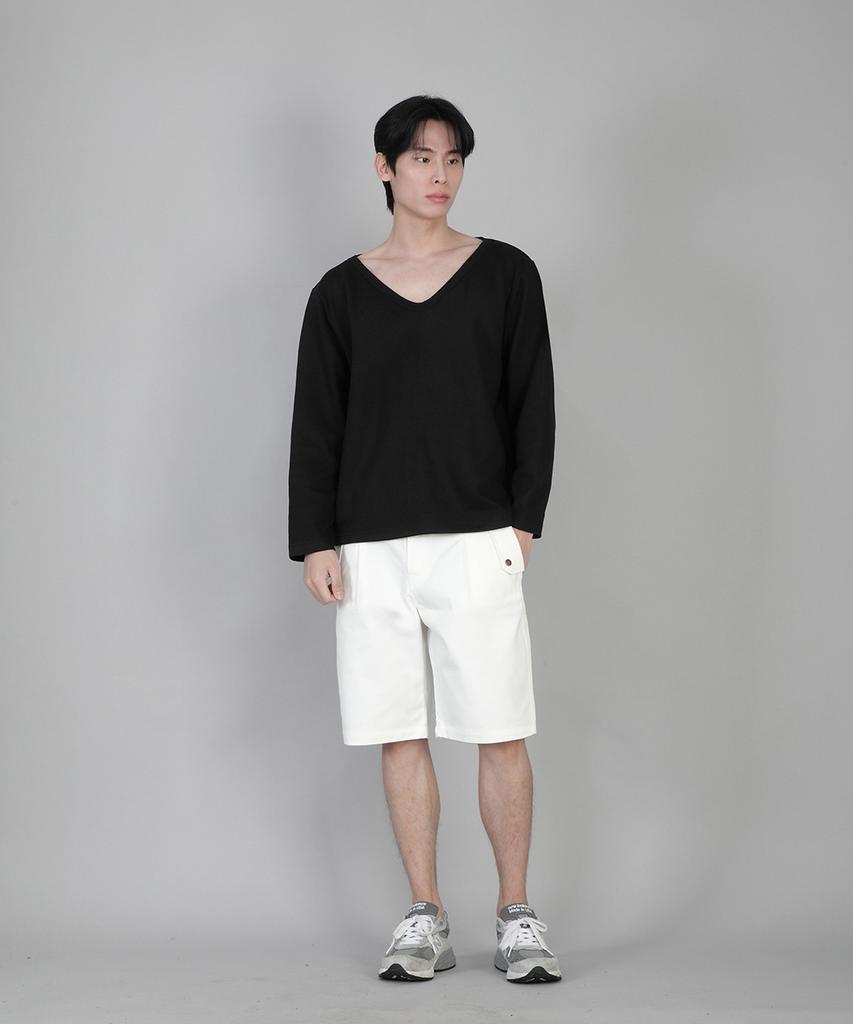 Seinteukeulu Plain Big V-Neck Long Sleeve Tee Bigv-879 Black