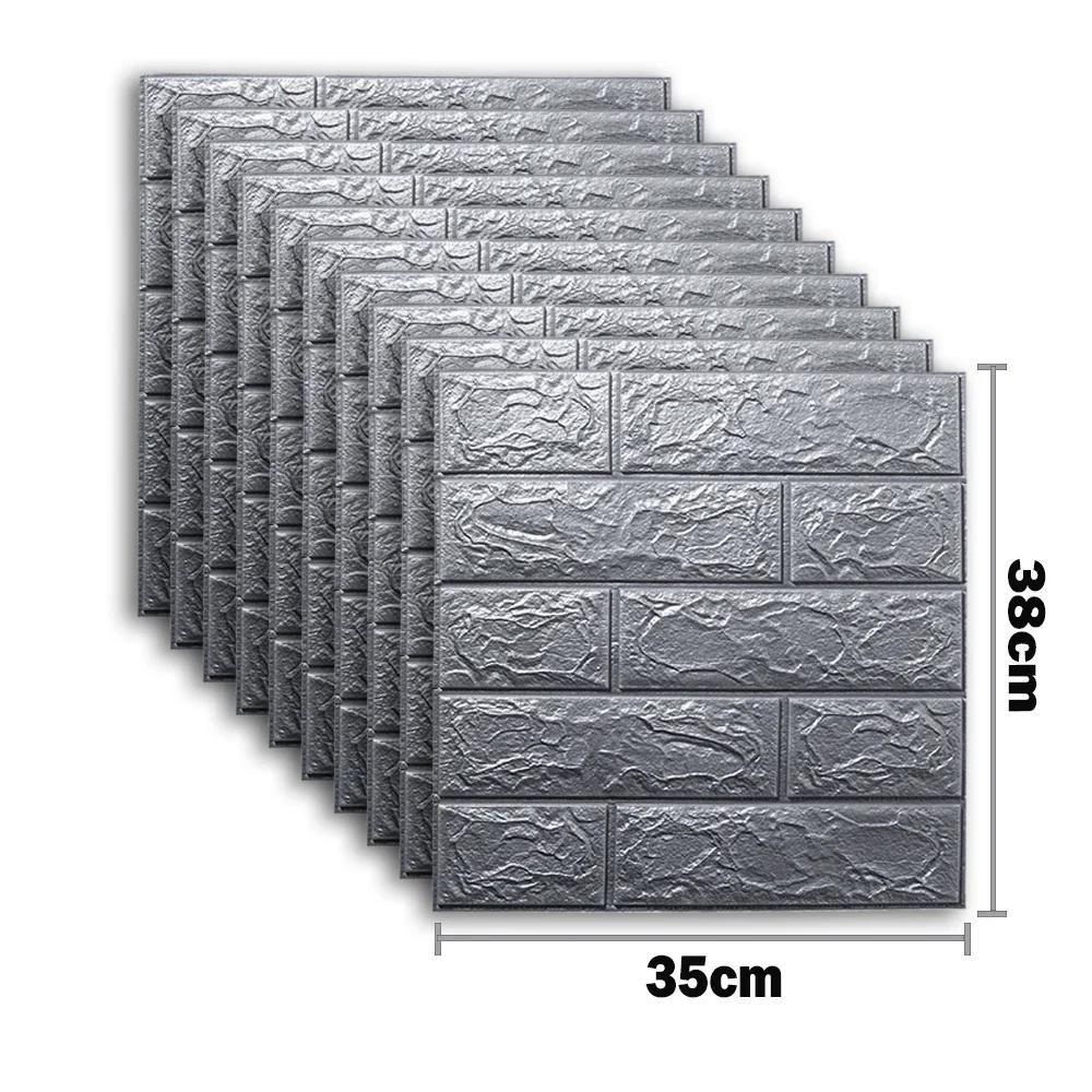 10pcs Self Adhesive Decor 3D Foam Wall Stickers Pane Room Waterproof Peel and Stick Brick Wallpaper for Interior Decoration