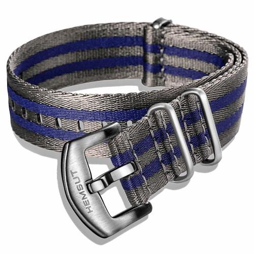 

hemsut h 20mm Nylon Watch Band, Gray-Blue Nylon Material with Stainless Steel Silver Buckle, Unisex, 4 Sizes: 18/20/22/24mm