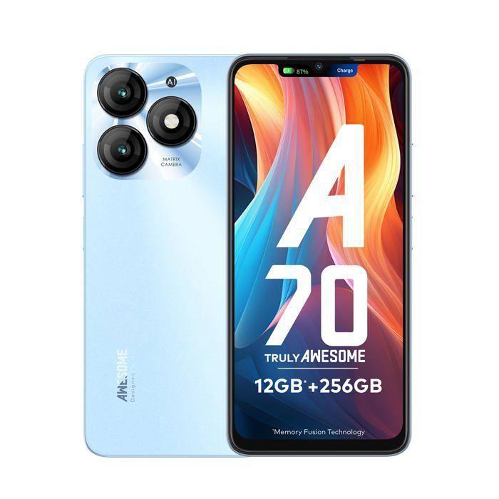 Smartphone Pas Cher Itel A70 12GO+256GO Écran 6.6" 120hz 5000mAh Telephone Portable Android 13 13MP Dual SIM 4G/GPS Bleu