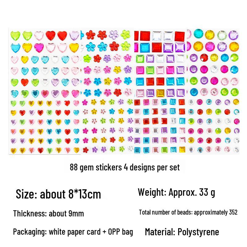 Gem Stickers: Kids' 3D Acrylic Crystal DIY Rhinestone Decorations, Colorful Cross-Border Designs for Girls