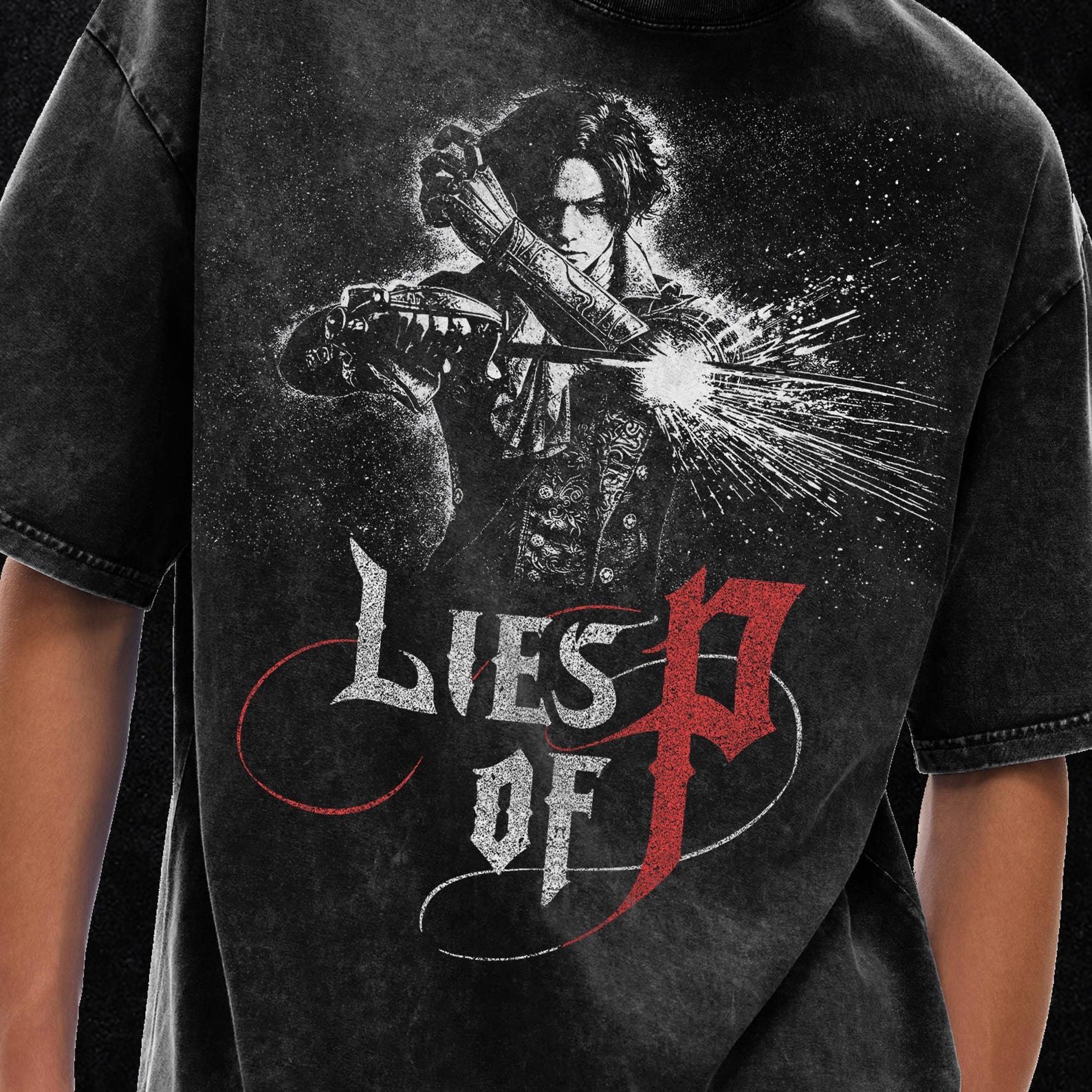 Lies Of P T-Shirt Gift For Gamer, Lies Of P Merch, Acid Wash Oversize T-Shirt - 250 GSM, Grunge & Goth Streetwear, Vintage Washed T-Shirt 2XL