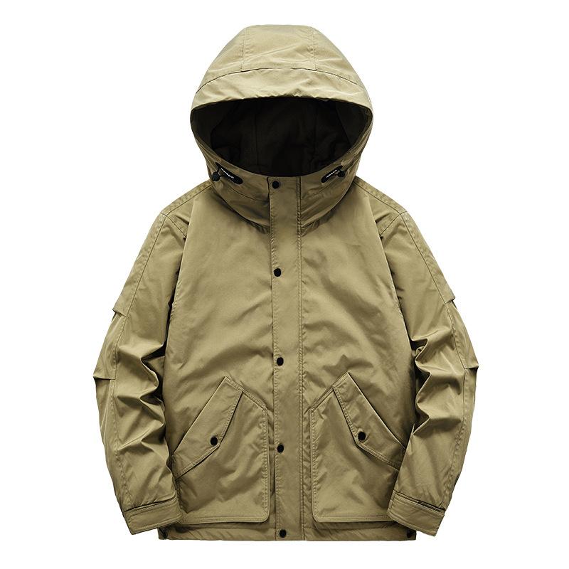 Solid Color Stand-up Collar Winter Casual Youth Hooded Padded Jacket Men's New Velvet Jacket