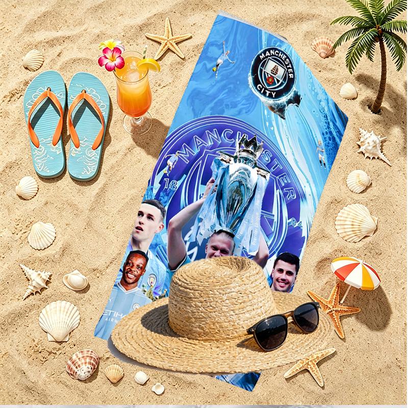Football Team City FC Print Beach Towel, Versatile Lightweight Absorbent Beach Towel for Pool Surf Yoga Bathroom, Perfect Birthday Holiday Gift