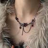 Punk Red Zircon Pendant Necklace Silver Black Collarbone Neck Chain Tassel Chain Choker  for Women