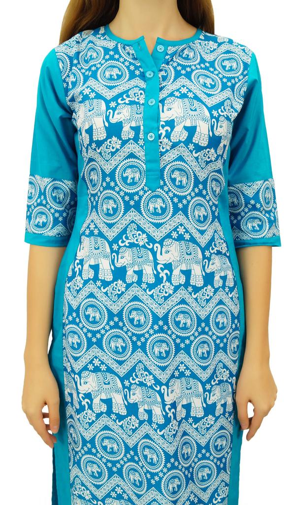 Phagun Women's Designer Straight Black Kurta 3 4 Sleeve Printed Casual