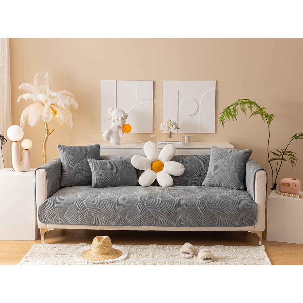 Milk Velvet Plantain Leaf Sofa Cushion, Simple And Non-Slip Nordic Crystal Velvet Seat Cushion, Cover Cover, Universal Backrest Towel For All Seasons