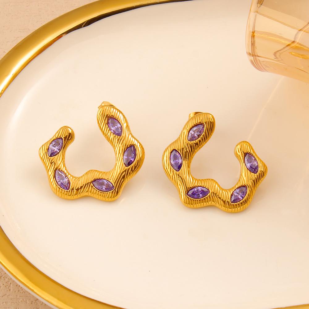 Vintage Multi-color Zirconia Ear Cuffs, 18K Gold Titanium Steel, Elegant Earrings