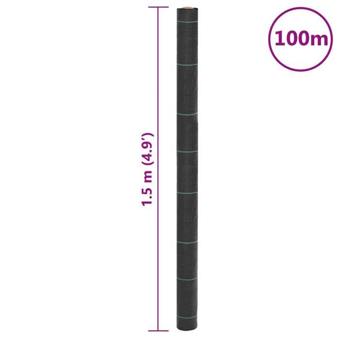VidaXL Membrane anti-mauvaises herbes noir 1,5x100 m PP, tissu anti-mauvaises herbes, membrane de contrôle des mauvaises 4005189