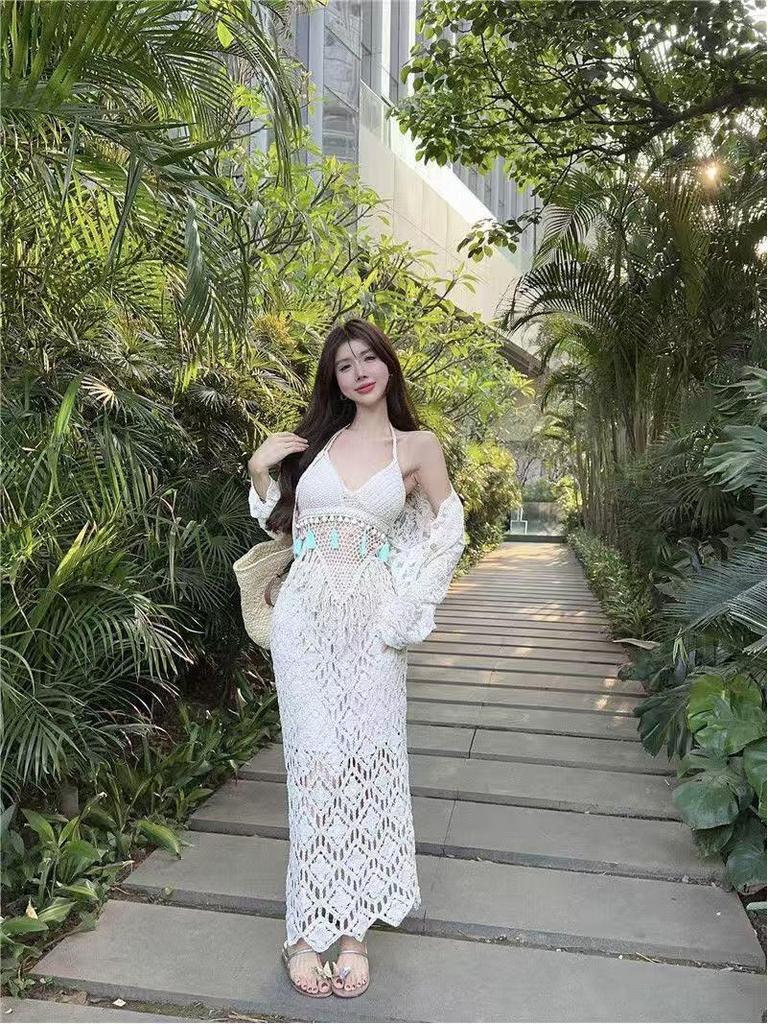 Bohemian Crochet High-Waist Hip-Hugging Midi Skirt for Women